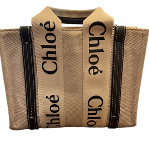 Chloé Woody Canvas Tote Black Leather Trim Bag Size Small Rehab Bag 03217565